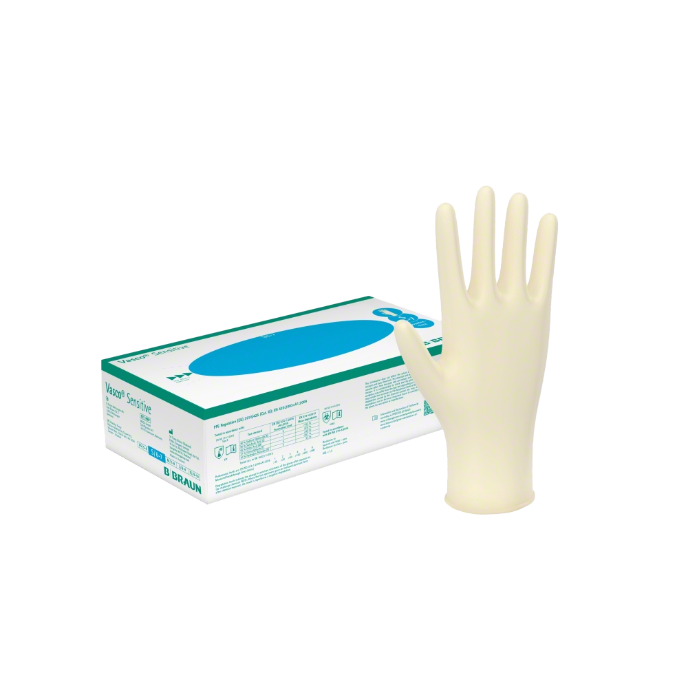 Vasco Sensitive Einmalhandschuhe - puderfrei, unsteril, Latex, gute Griffigkeit