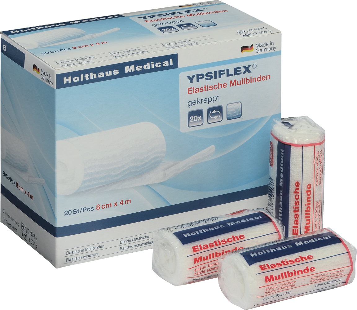 YPSIFLEX - Gekreppte, elastische Mullbinde mit hoher Dehnung, weiß