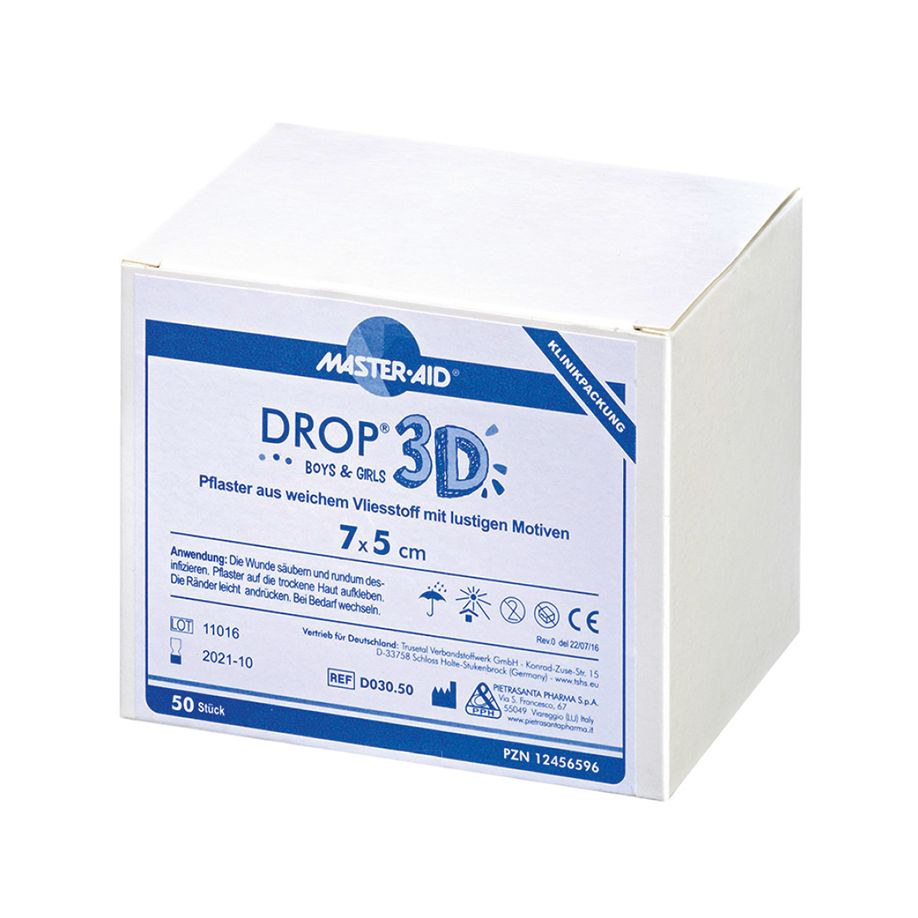 Drop 3D boys and girls Wundverband - 50 Pflaster für Kinder, 5 x 7 cm
