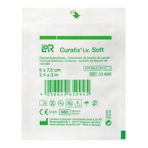 Curafix i.v. Soft Kanülenfixierung - Steril, 6 x 7,5cm, Latexfrei aus reinem Vliesstoff