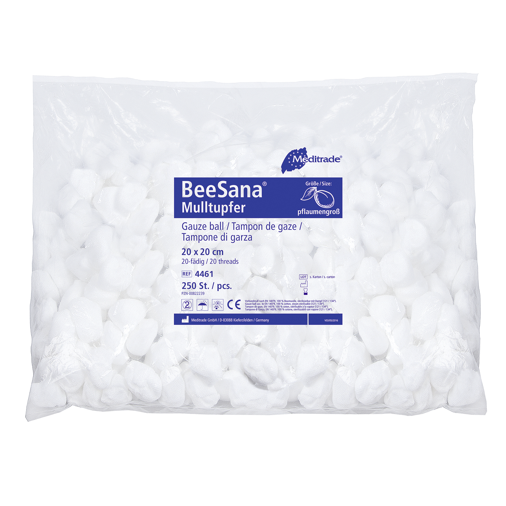 BeeSana Mulltupfer, pflaumengroß - Saugstarke Mulltupfer, ca. 20 x 20 cm, 250 Stück