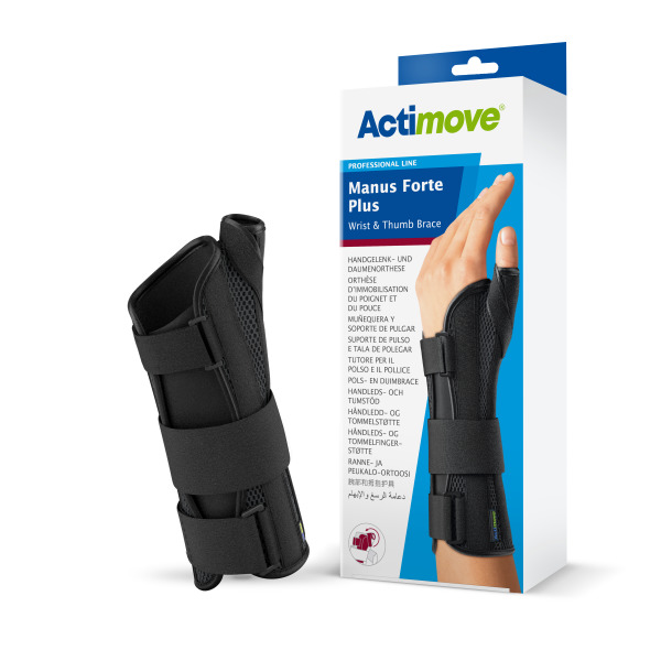Actimove Manus Forte Plus Handgelenkorthese - schwarz, mit zwei Aluminiumschienen