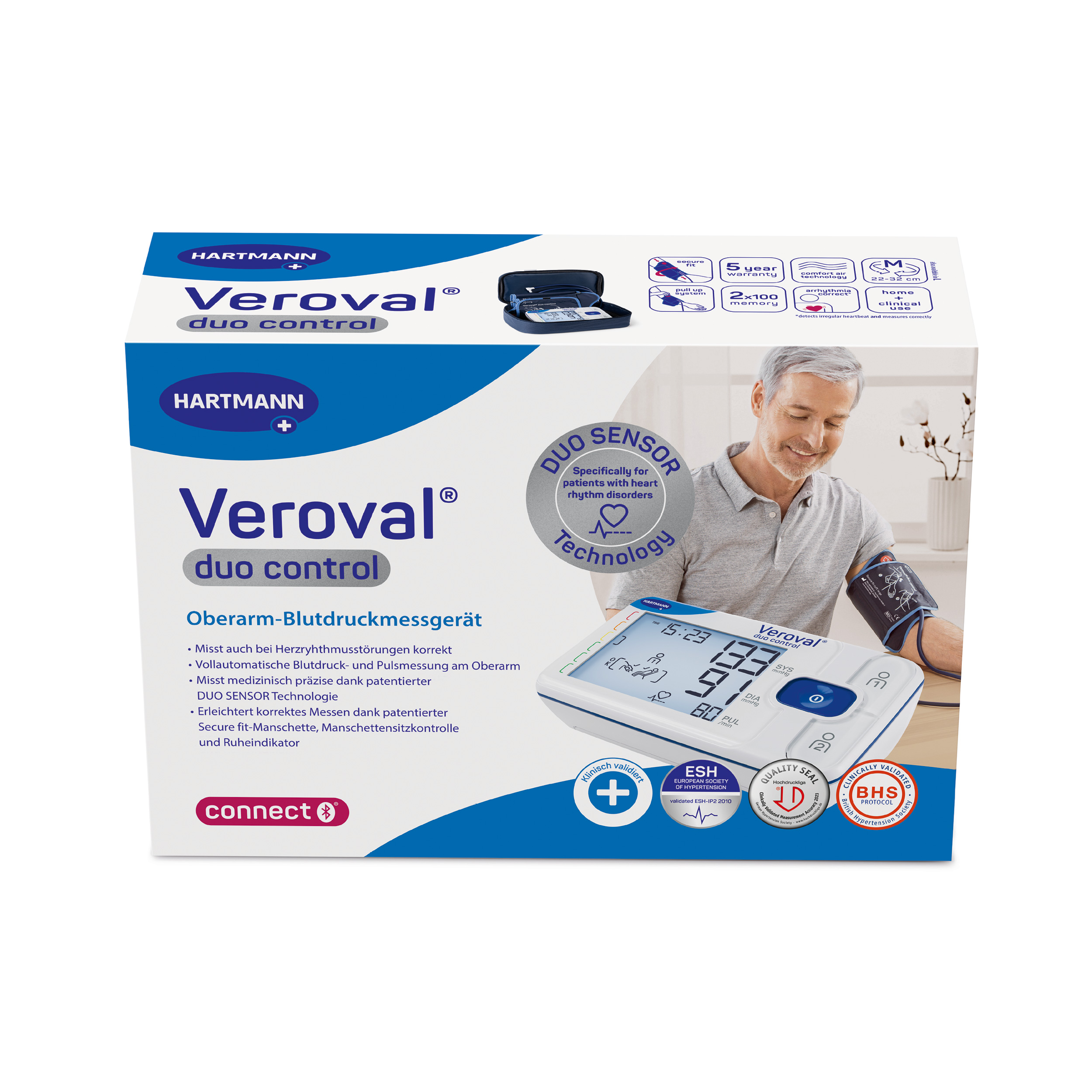 Hartmann Veroval duo control - Blutdruckmessgerät mit Bluetooth DUO SENSOR Technologie