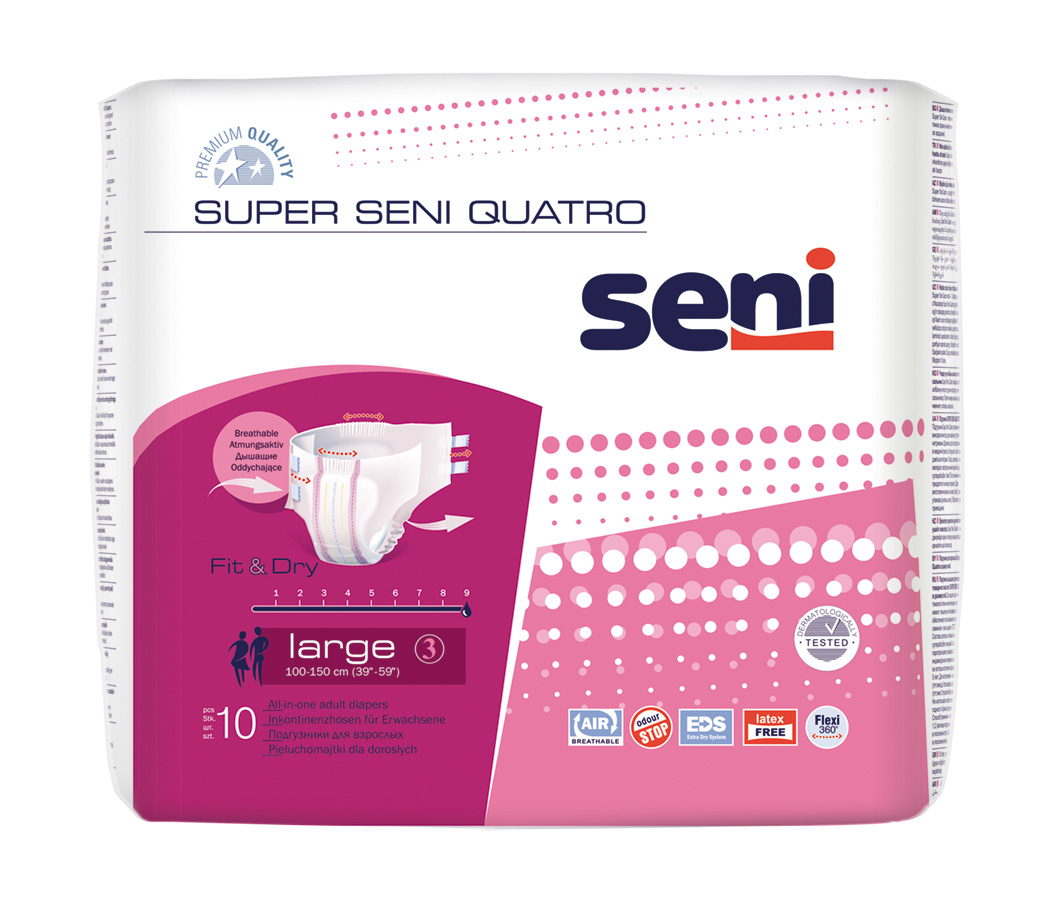Super Seni Quatro - Inkontinenzhosen mit elastischer Vorder- und Rückenseite