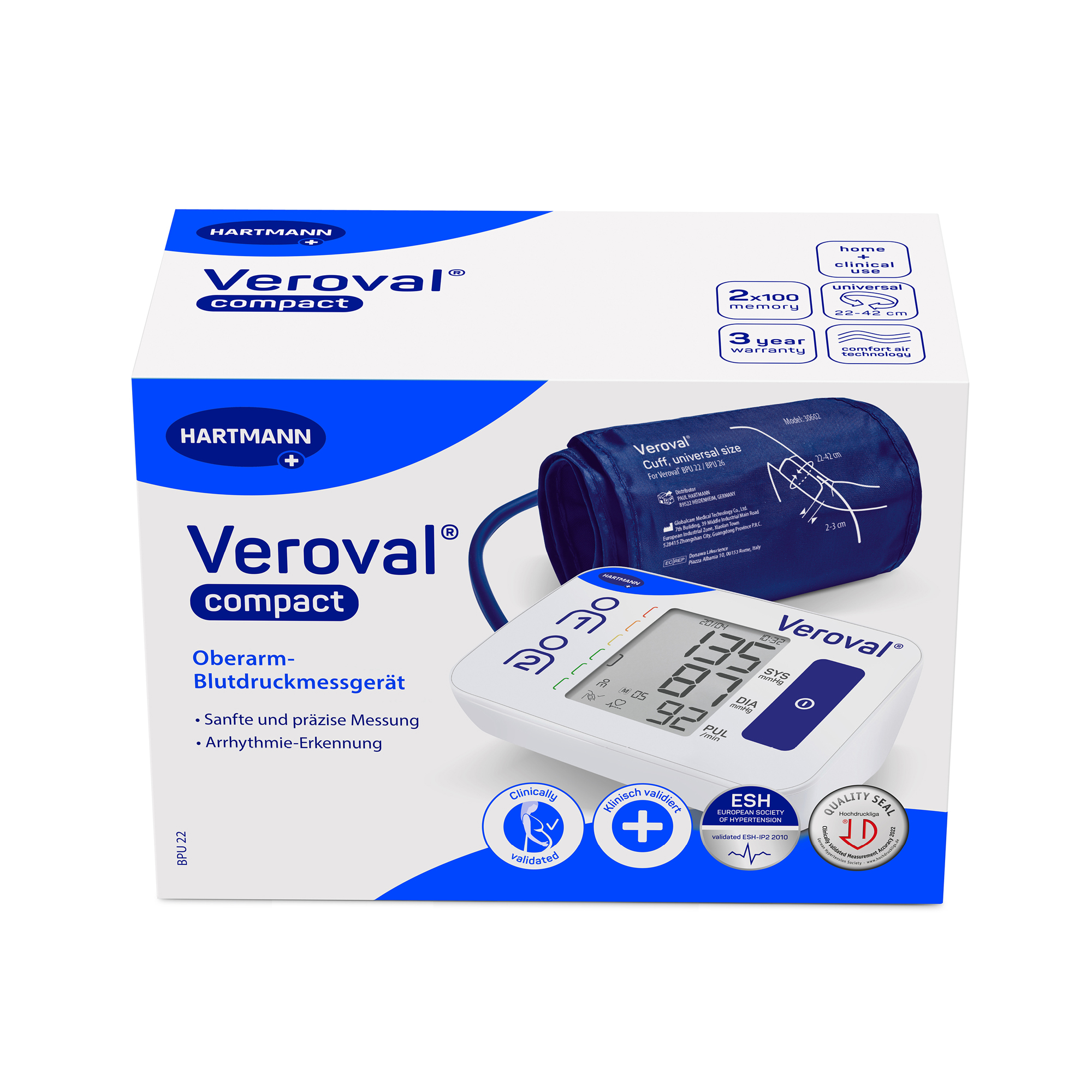 Hartmann Veroval Compact - Oberarm-Blutdruckmessgerät für anwenderfreundliches Messen