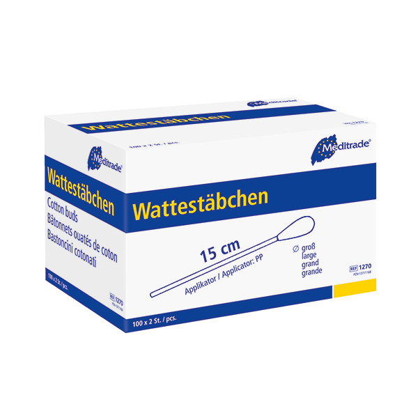 Wattestäbchen - zu 2 Stück steril verpackt, 15 cm lang, großer Kopf, aus Kunststoff
