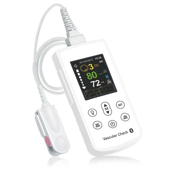 Vascular-Check Pulsoximeter - Anzeige von Sauerstoffsättigung, Puls und Phlethysmogramm