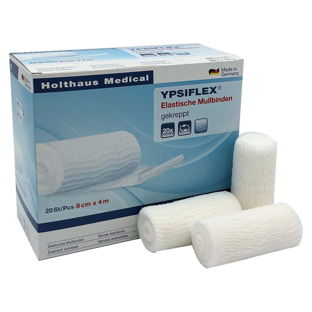 YPSIFLEX - Gekreppte, elastische Mullbinde mit hoher Dehnung, weiß