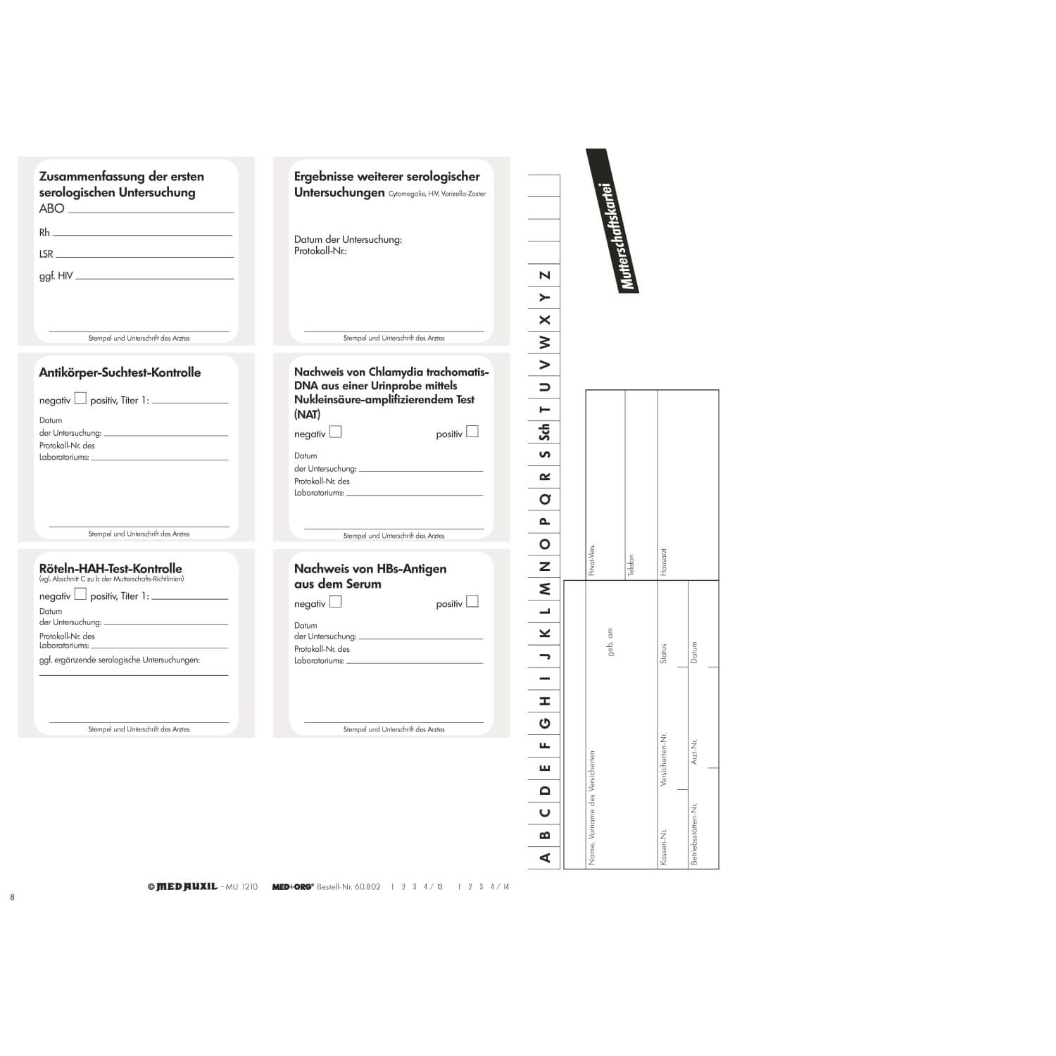 Mutterschaftskarteikarten, 250 Stk - 2x DIN A4 zusammenhängend, 2x faltbar auf DIN A5 quer