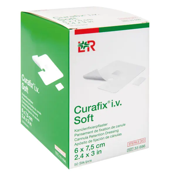 Curafix i.v. Soft Kanülenfixierung - Steril, 6 x 7,5cm, Latexfrei aus reinem Vliesstoff