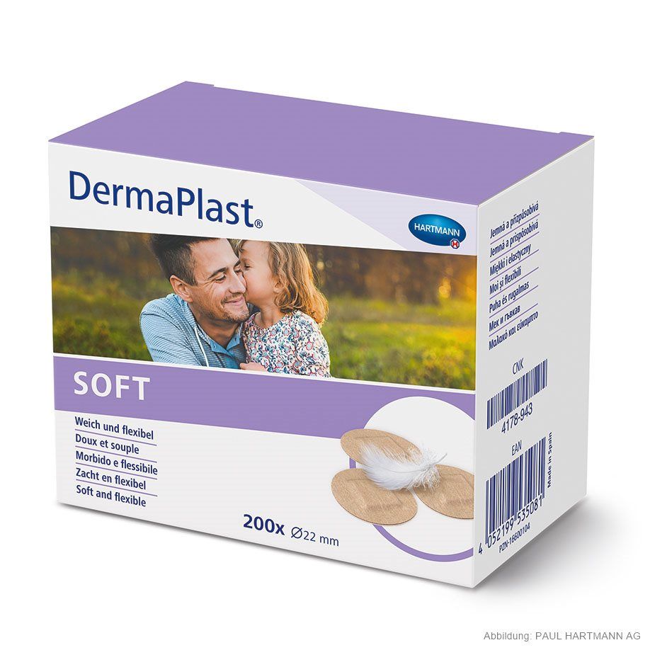Hartmann DermaPlast Soft - runde Wundpflaster für sensible Haut, aus weichem Vliesstoff