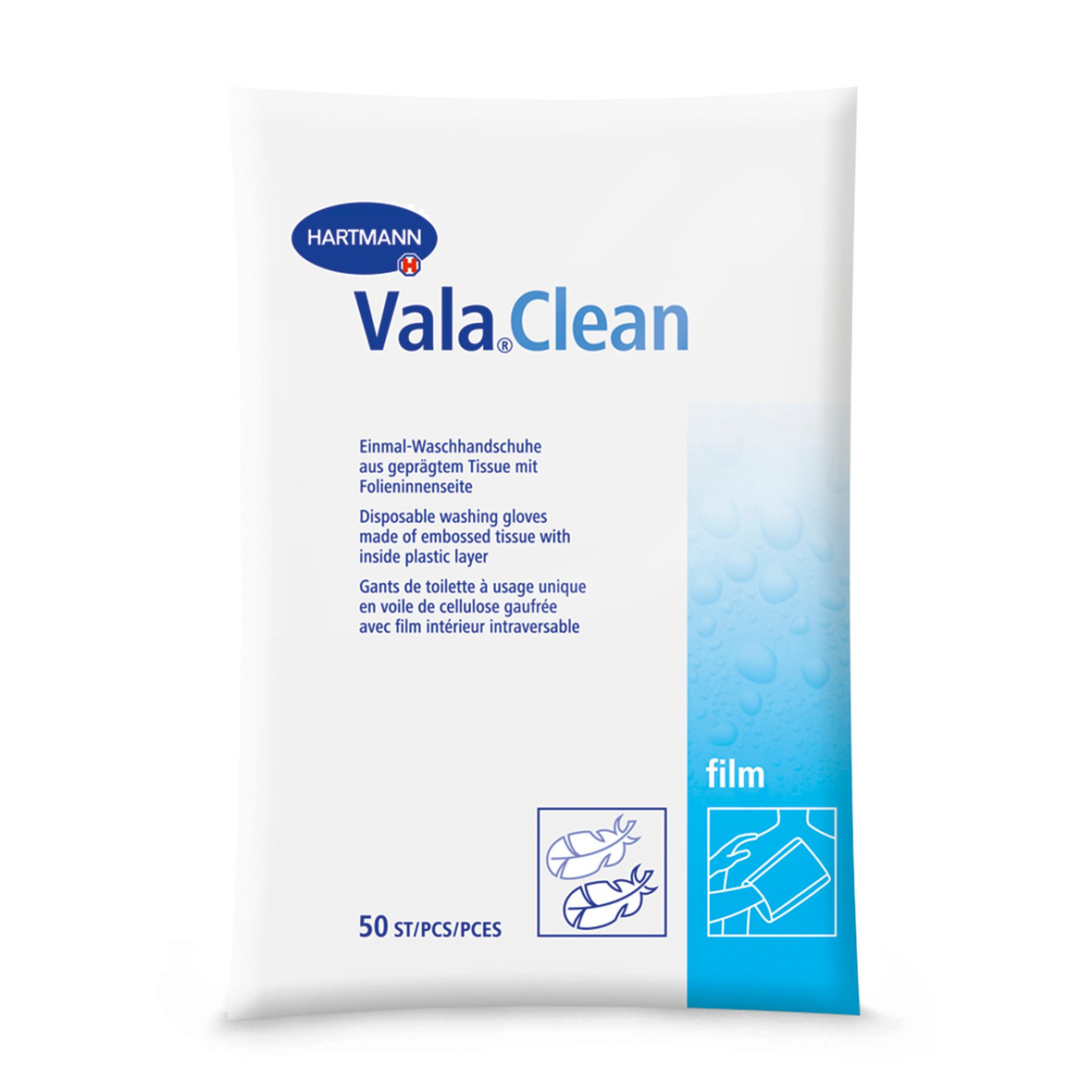 Hartmann ValaClean film - 50 Stück Einmal-Waschhandschuh 23,5 x 15,5 cm