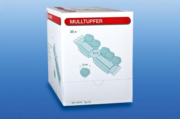 Noba-Mulltupfer - Ausführung 2+3 Tupfer in 25 Peelpacks, Ø 3cm, pflaumengroß, steril