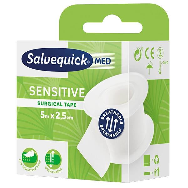 Salvequick Sensitive Surgical Tape - Sensitives, atmungsaktives Rollenpflaster 5m x 2,5 cm