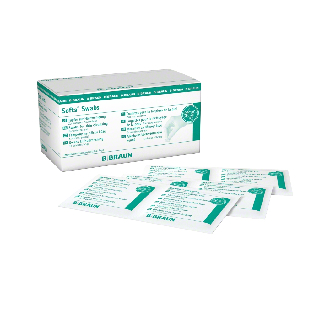 Softa Swab Alcohol Pads mit 70 % Isopropylalkohol getränkt - Tupfergröße 65 x 30 mm