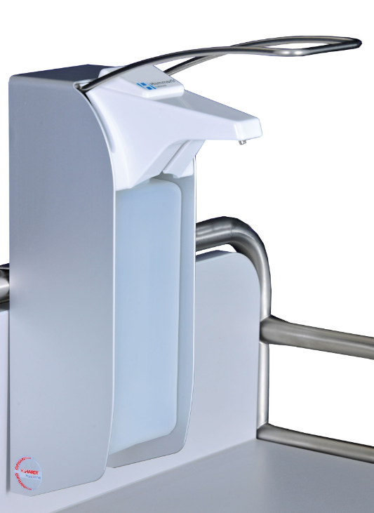 Halimedspender 500 ml - Desinfektionsmittelspender für Etagenwagen mit langem Hebel