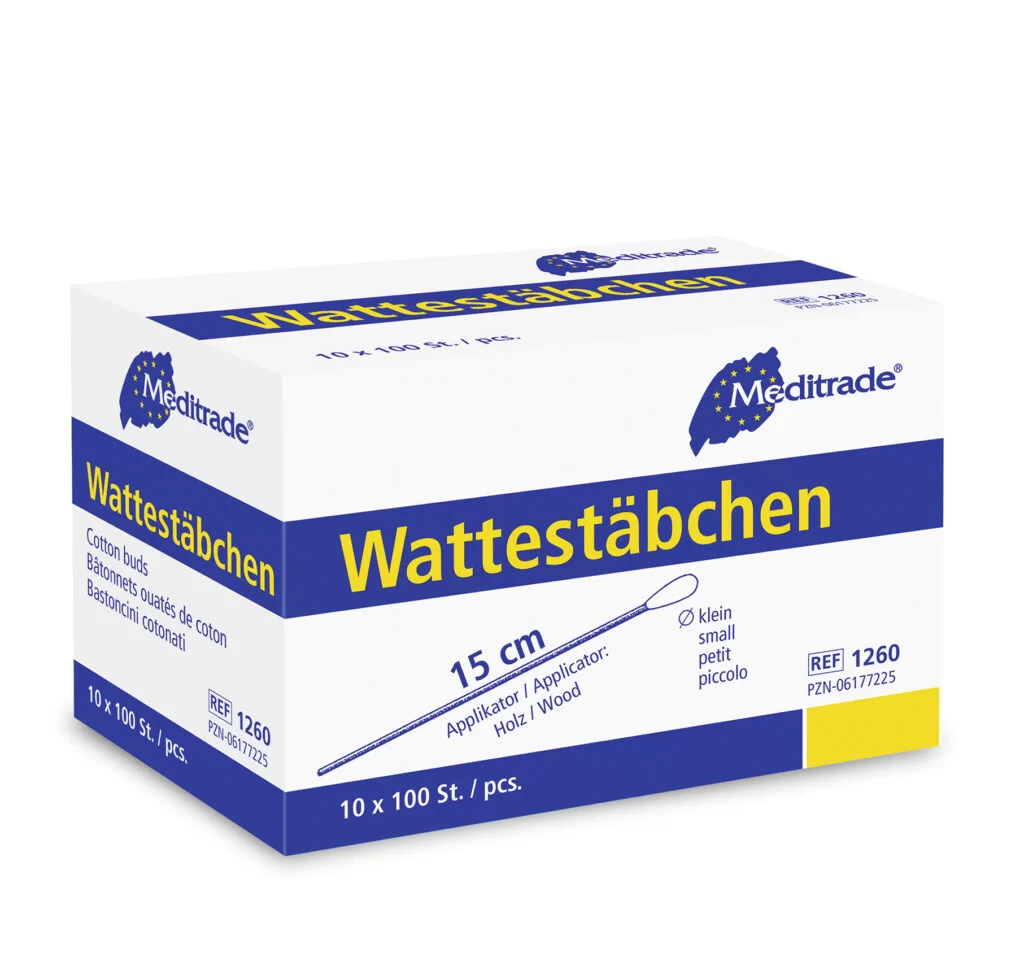Wattestäbchen Holz - zu 2 Stück steril verpackt, 15 cm lang, großer oder kleiner Kopf